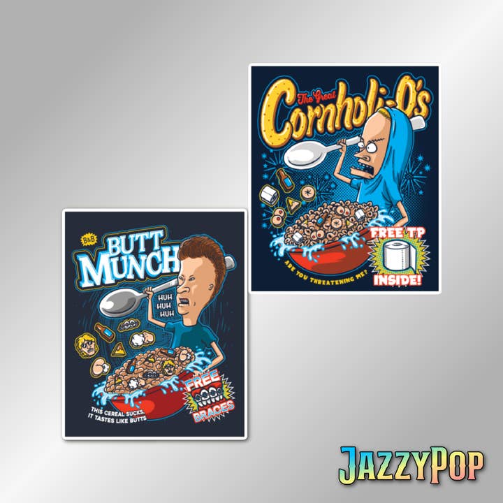Jazzy Pop Stickers - Wholesale Sticker - Set of 2 Beavis and Butt-head Cornholio laminated stickers