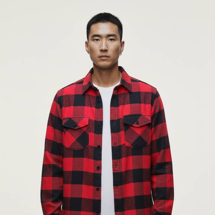 Camisa de franela de manga larga con estampado de cuadros búfalo para venta al por mayor de Hawk's Bay