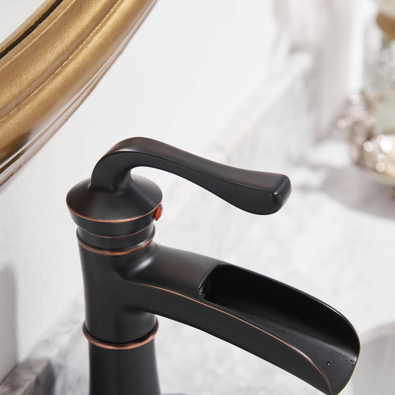 Oil Rubbed Bronze Waterfall Single Hole Single-Handle Low-Arc Bathroom Faucet for wholesale on Faire3