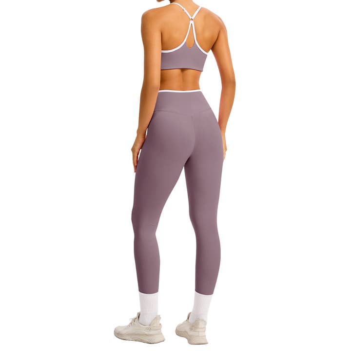 Sodalemon - Wholesale Activewear set – Women′s - Color-Block Crossover-Waist Sports Bra & Leggings Set4