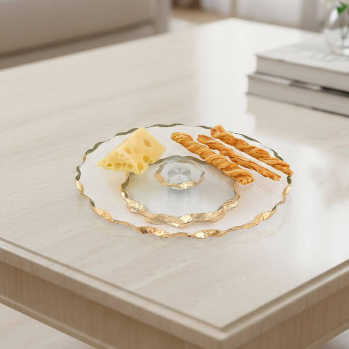 Badash - Wholesale Platter - Gold Leaf Chiseled Edge 13" Turning Platter2