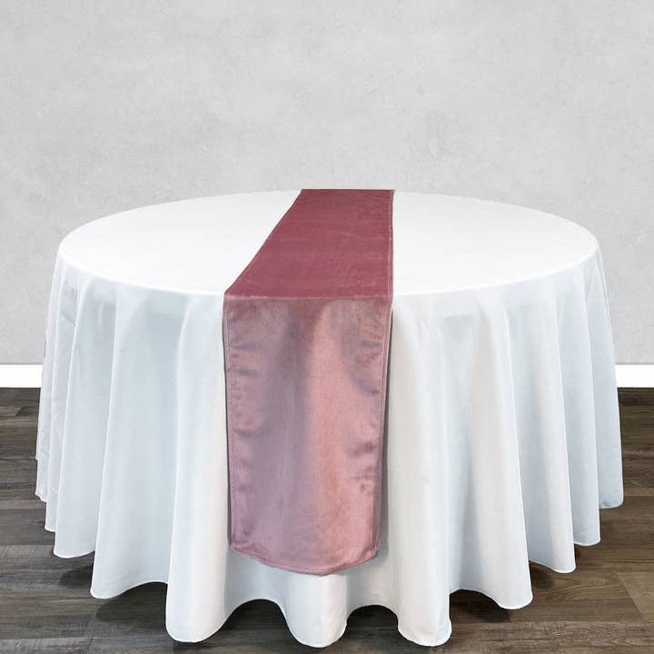 YOUR CHAIR COVERS - Wholesale Table Runner - 14 x 108 Inch Velvet Table Runner Dusty Rose1