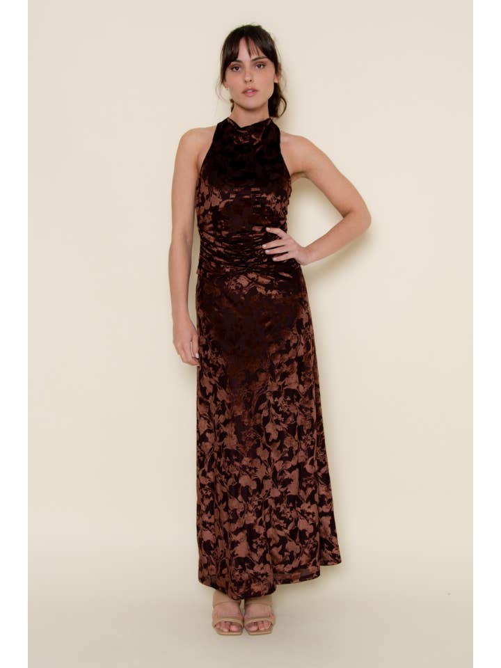 Fore Collection - Wholesale Dress - Women's - VELVET DETAIL RUTCHED HALTER SLEEVELESS DRESS - DI10513AFO1