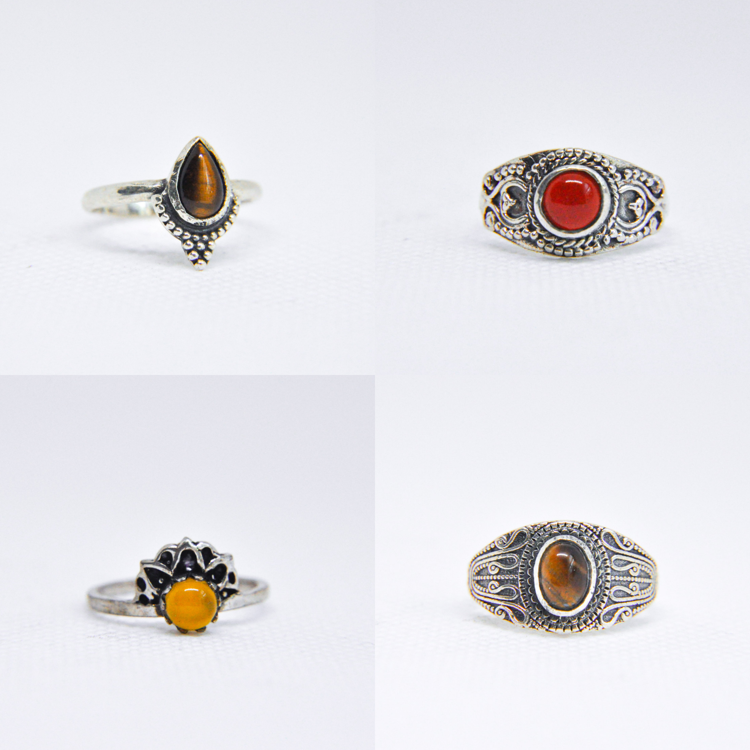Zumki - Wholesale Cocktail/Statement Ring - Assorted Mixed Metal Silver Natural Gemstone Ring4