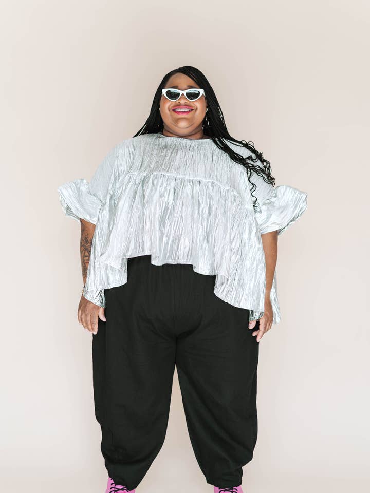 Size-Inclusive Plus Size Black Cotton Twill Barrel Pants for wholesale by Nettle Studios