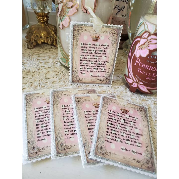 Little Heart Designs - Wholesale Gift Tag - Audrey Hepburn I Believe in Pink Quote Large Gift Tag1