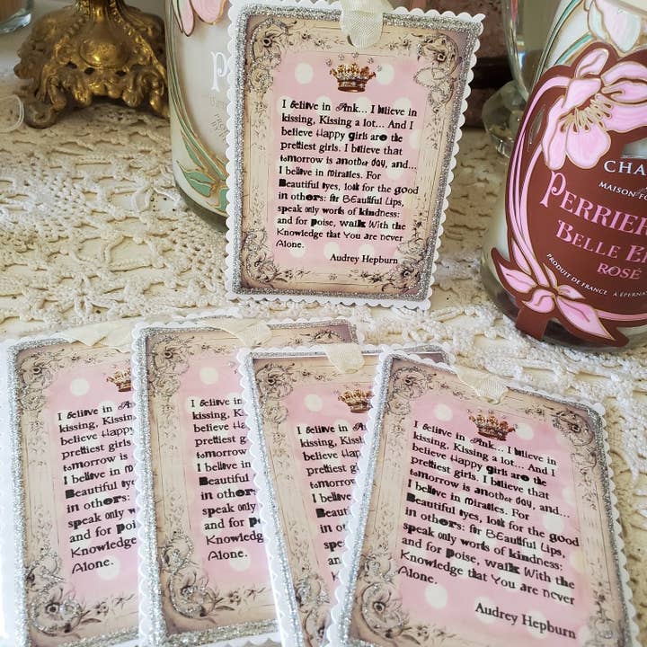 Little Heart Designs – wholesale Gift tag – Audrey Hepburn Quote I Believe in Pink Gift Tag1