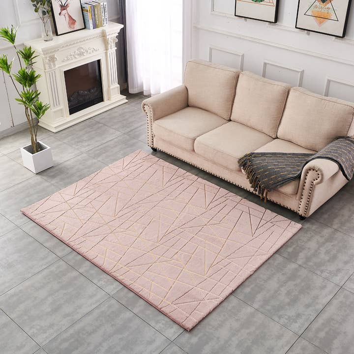 Amazing Rugs – Tapete por atacado – Tapete de Pó Lírio Geométrico Dourado Dourado Chinchilla Faux8