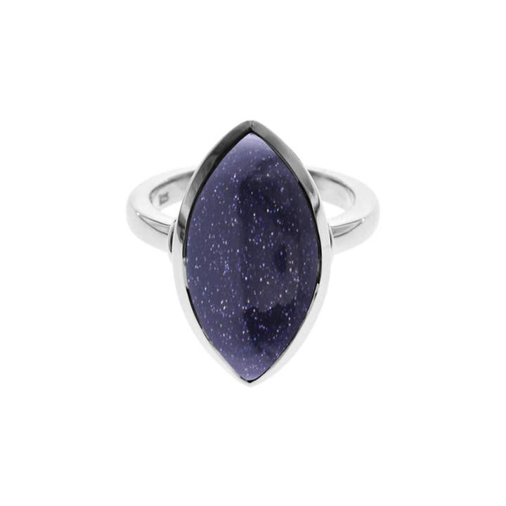 Kali Ma Designs - Sterling Silver Jewellery - Wholesale Cocktail/Statement Ring - Samira plain marquis blue goldstone ring