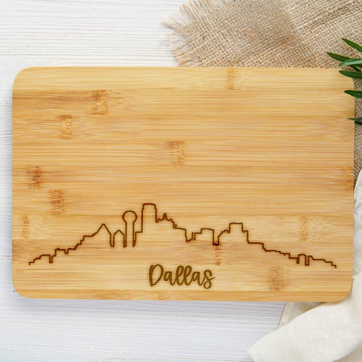 Dallas Engraved Bamboo Cutting Board for wholesale by The Trendy Traveler