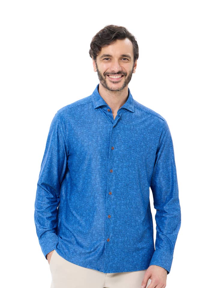 Franskblå vändbar skjorta med geometriskt diamantmönster för wholesale av Luchiano Visconti