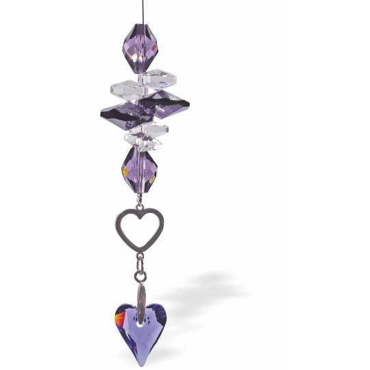Atrapasol de Cristal Austriaco, Multifacético con Corazón Púrpura para venta al por mayor de Byzantium Collection Ltd