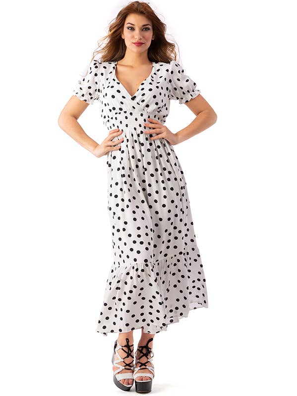 Robe longue en crêpe de viscose, motif boules pour la vente par ZUMBI Fashion Store