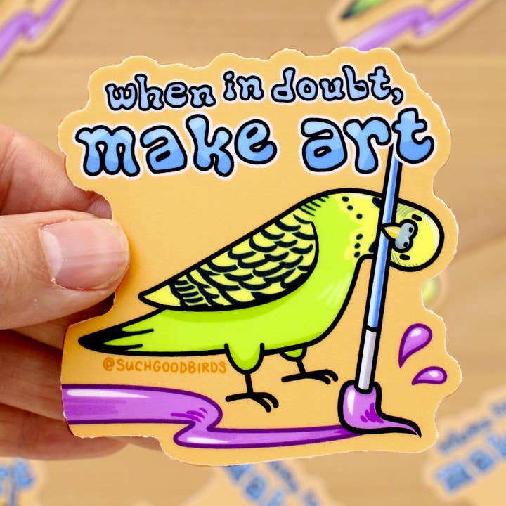 Parakeet Make Art - 3" Waterproof Vinyl Stickers for wholesale by Such Good Birds