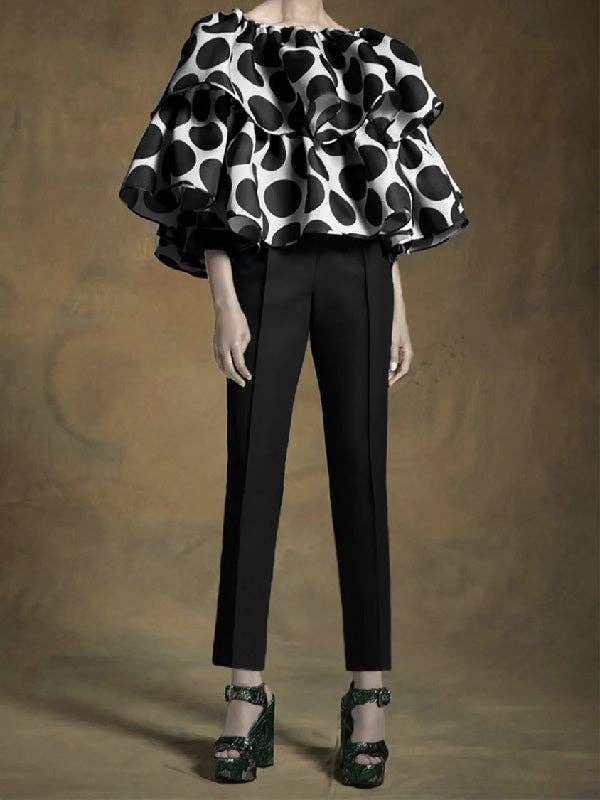 UZ Wholesale Store – Blusa - Mulher por atacado – Blusa e Camisa com Folhos em Camadas Soltas e Bolinhas na Moda2