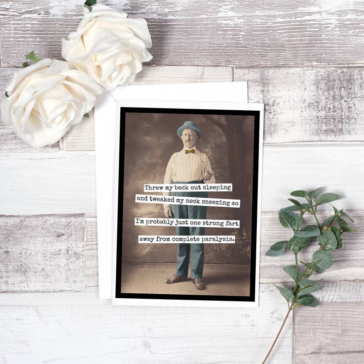 Raven's Rest Studio - Wholesale Everyday Greeting Card - Funny Greeting Card. Threw My Back Out Sleeping...