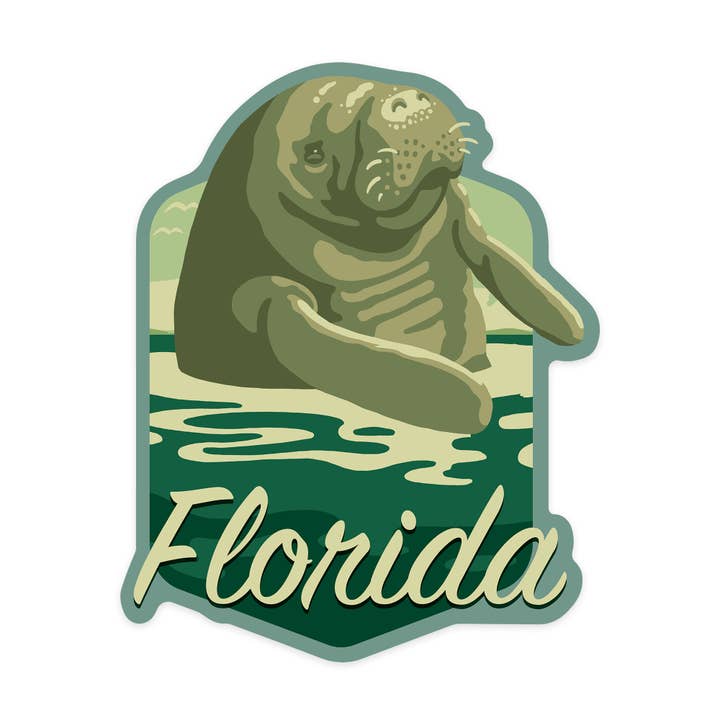 Lantern Press - Wholesale Sticker - STICKER Florida, Manatee in Water
