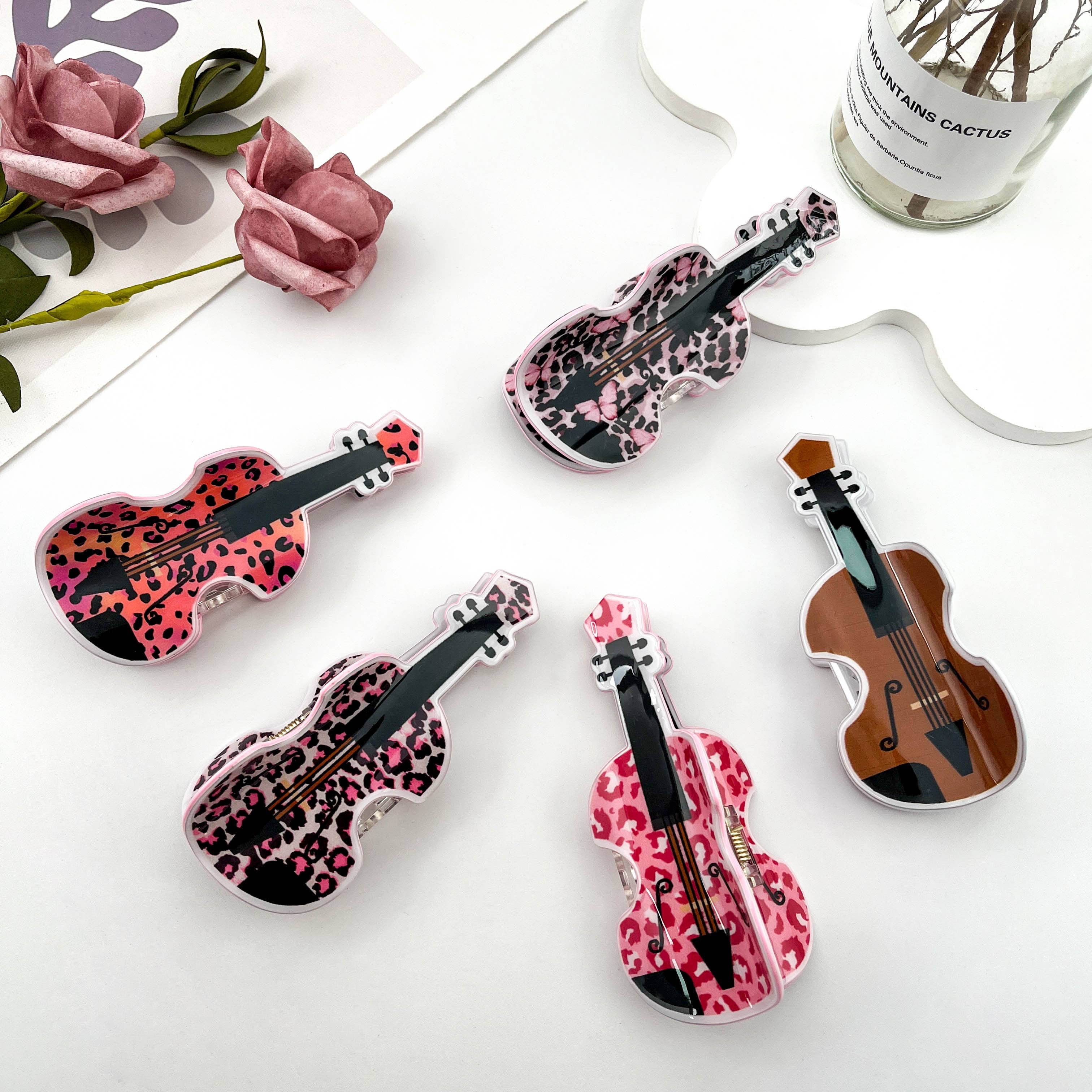 mildstyles - Wholesale Hair clip – Women’s - Leopard Print Guitar Creative Musical Instrument Hair Clip5