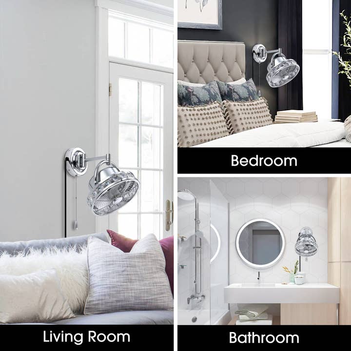 Brio Lighting - Wholesale Ceiling Fan - Luxe 10" Brushed Chrome 3-Speeds Wall Fan with Pull Chain5