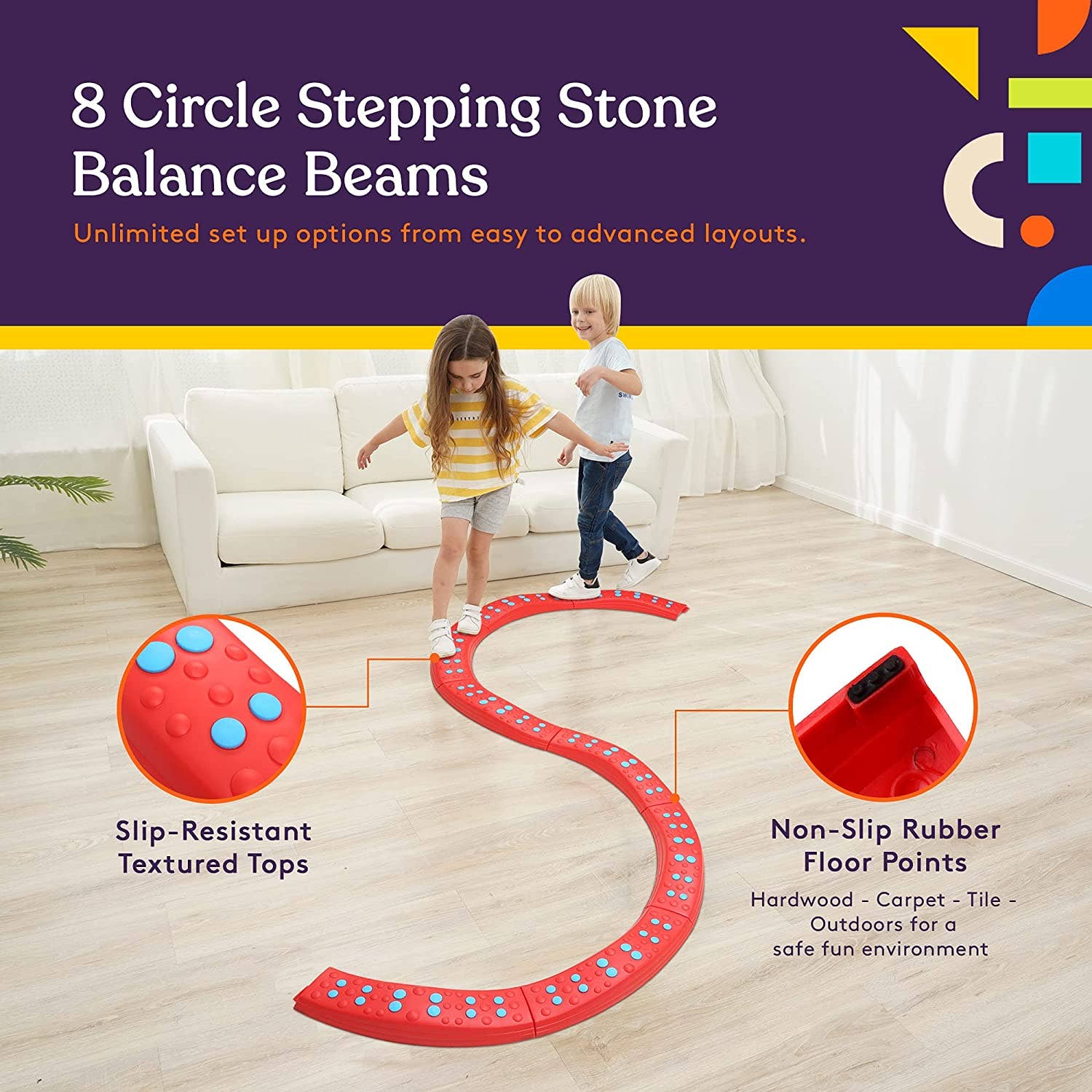 Special Supplies - Wholesale Sporting Game - Kids & Baby - Wavy Circle Balance Beams Stepping Stones for Kids, 8 Pc3