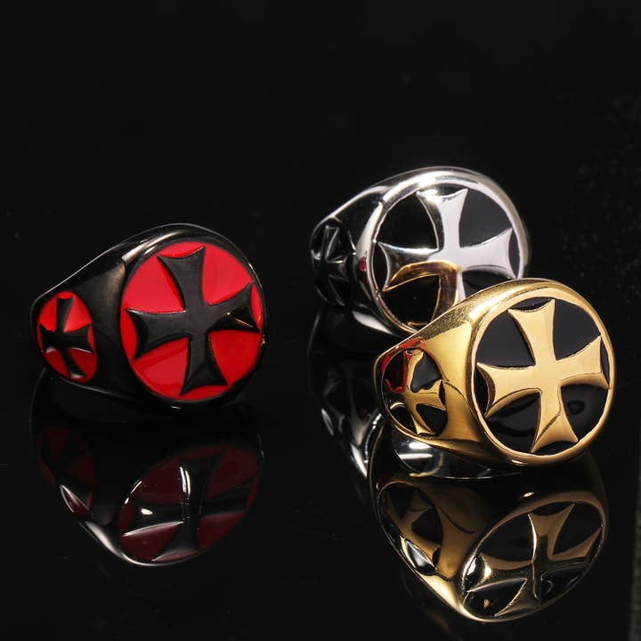 Punk Hip Hop Fashion Oil Drip Cross Titanium Steel Ring for wholesale by Gemcohub