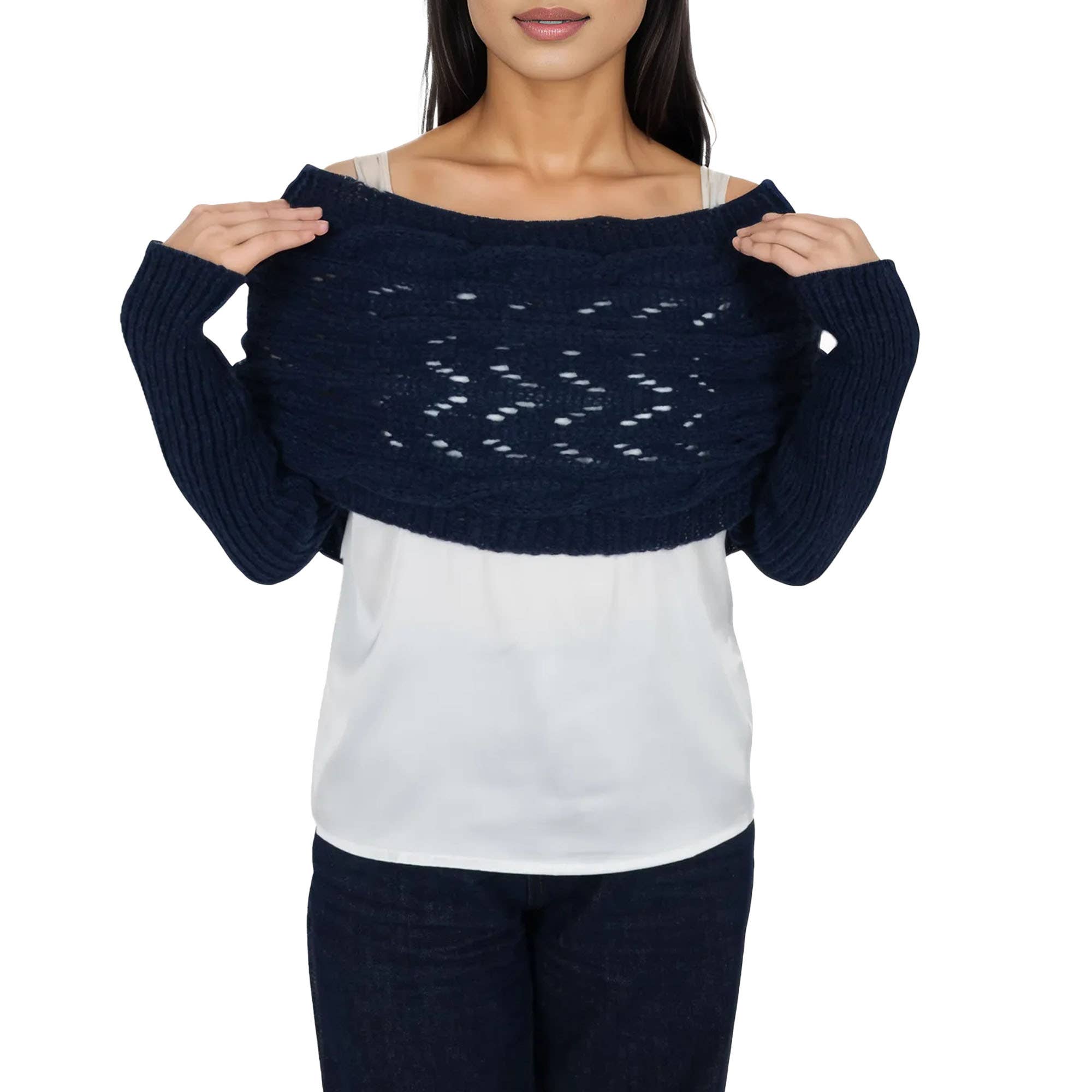 AK Brand – Engroshandel Tørklæde - Dame – Ensfarvet hæklet strikket kabeltørklæde trøjeomslag23