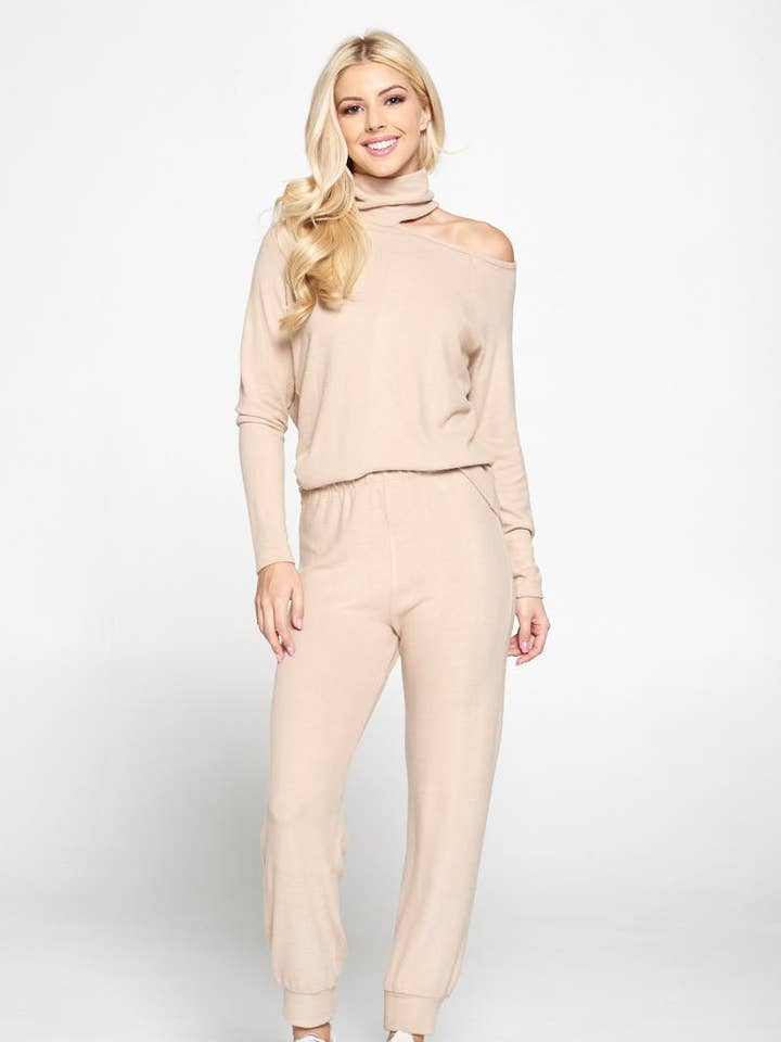 Made in USA Taupe Brushed Knit Jogger Pants for wholesale by Renee C.