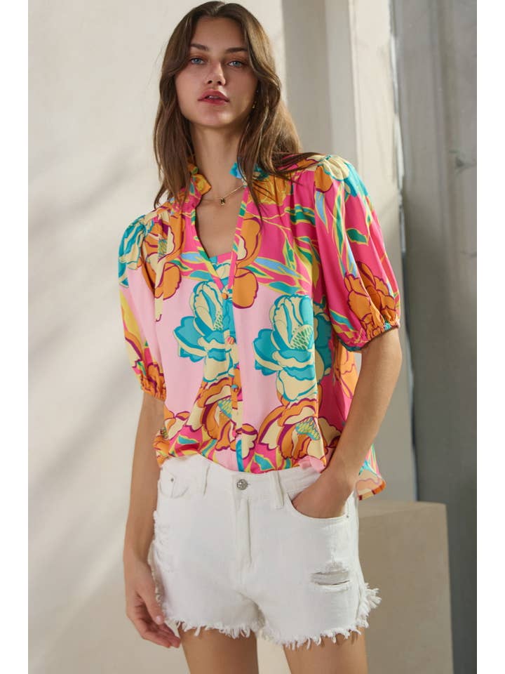 Oddi - Vente Chemise à col boutonné – femme - Blouse Imprimée Florale6