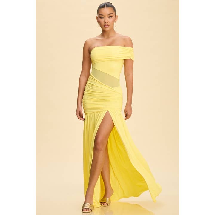 ONE SHOULDER SLIT MAXI DRESS for wholesale by Luxxel