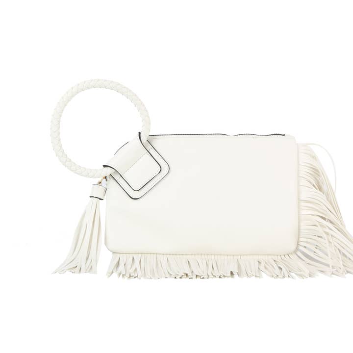 Fringe Accented Wristlet Clutch Bag for wholesale by Handbag Express