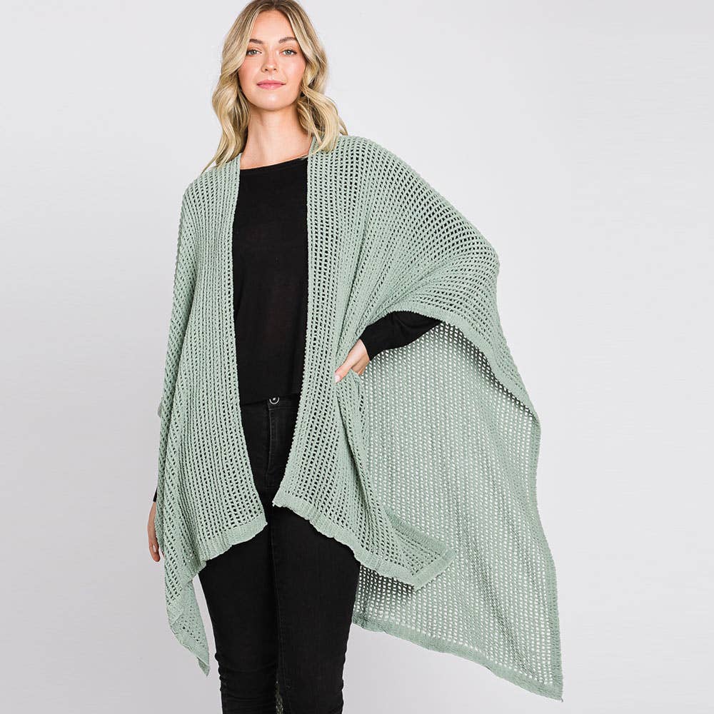 Sensibling Corp. – wholesale Poncho - Dam – Solid Chenille Virkad Ruana Poncho35