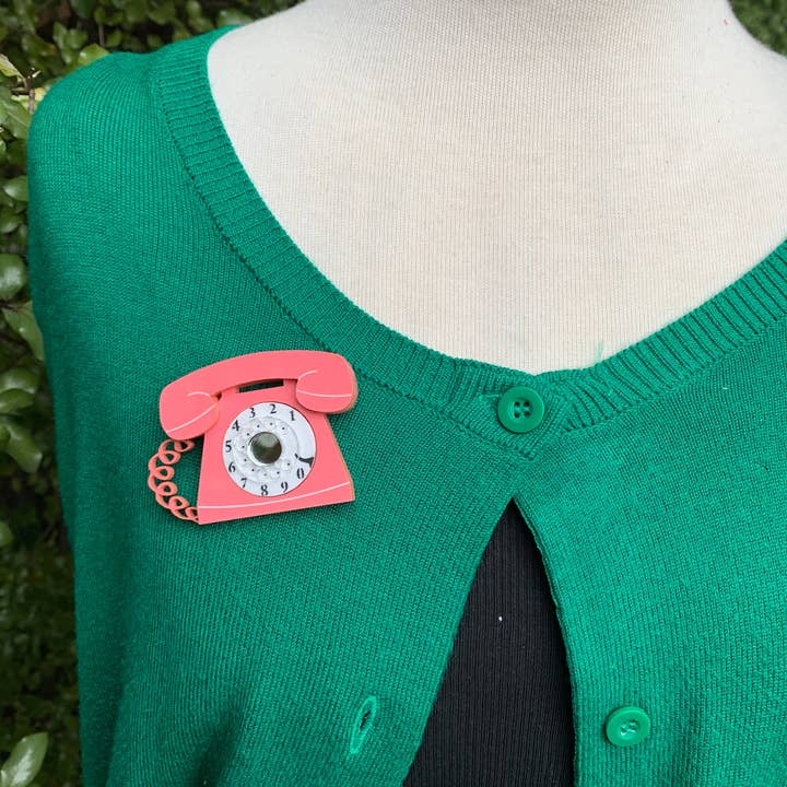 Birdie Bananas - Wholesale Brooch - Retro 1950’s Pink Telephone Brooch