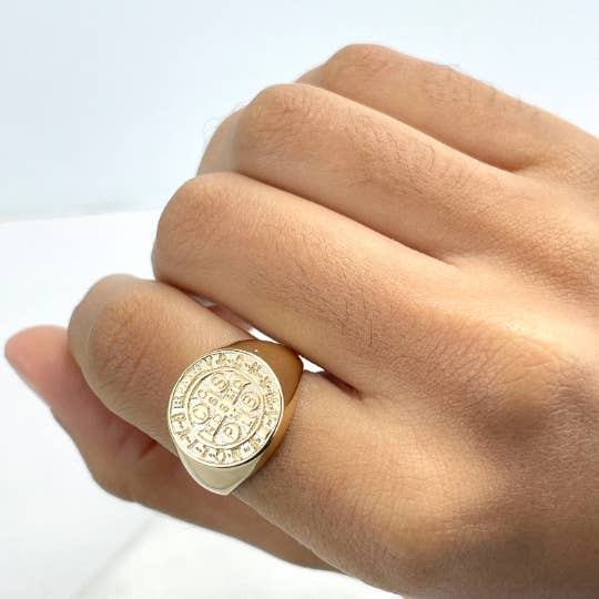 Luxus Accessories - Wholesale Signet Ring - 18k Gold Filled Saint Benedict Ring, Saint Benoit Ring, St Benedict Medals Protection Signet Band1