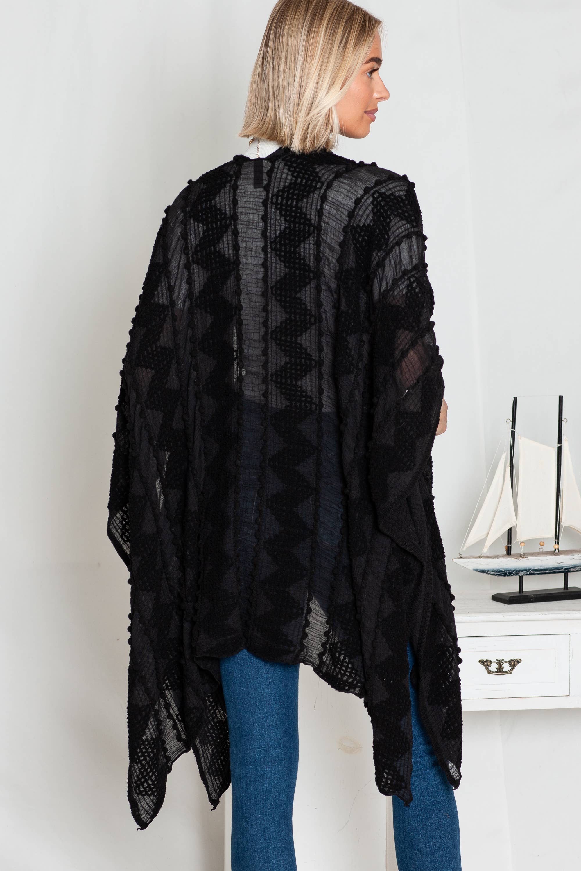 Justin & Taylor - Wholesale Kimono - Women's - Puffer-Up | Soft Textured Cover-Up Kimono With Pom Detail28