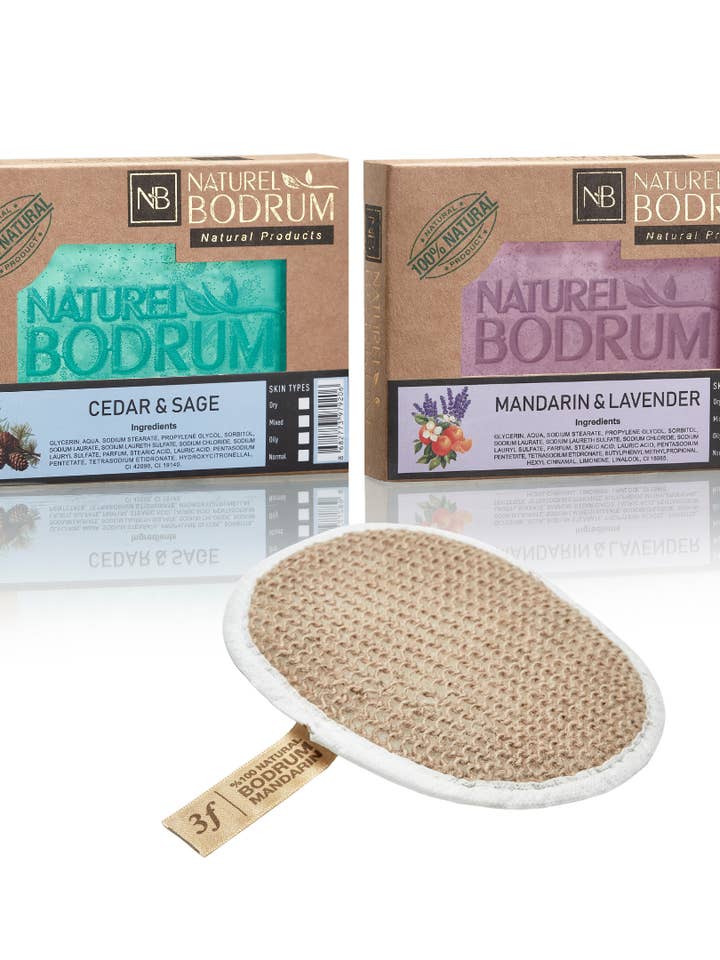 Cèdre & Sauge, Mandarine & Lavande Combo ÉpongeExfolianteNaturelle pour la vente par NB NATURAL BODRUM