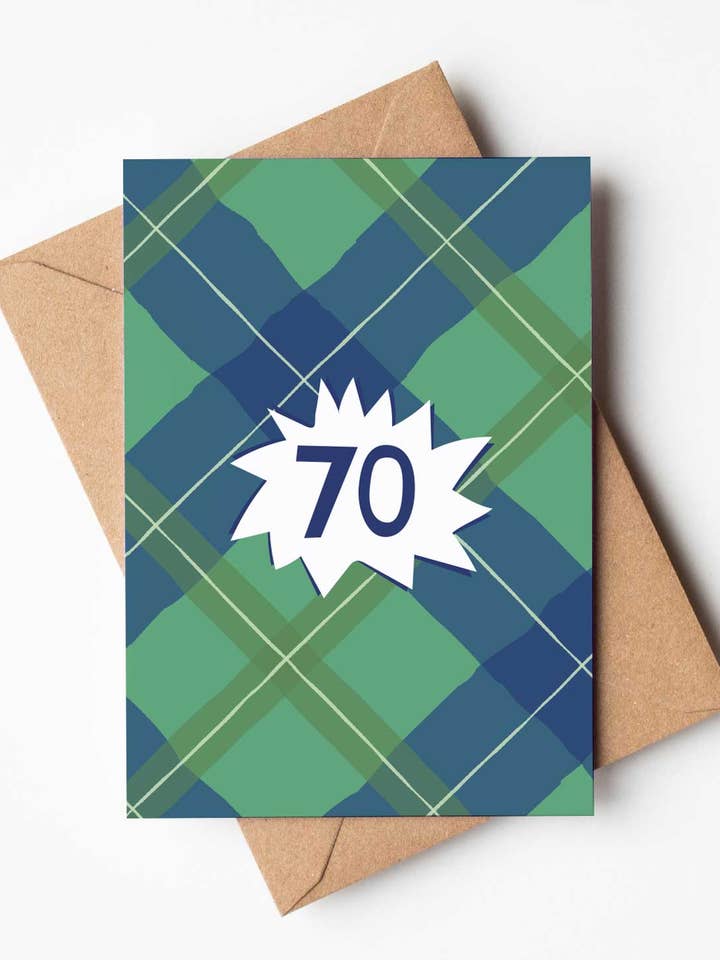 '70' Birthday Age Tartan Inspired Scottish Card for wholesale by Hiya Pal