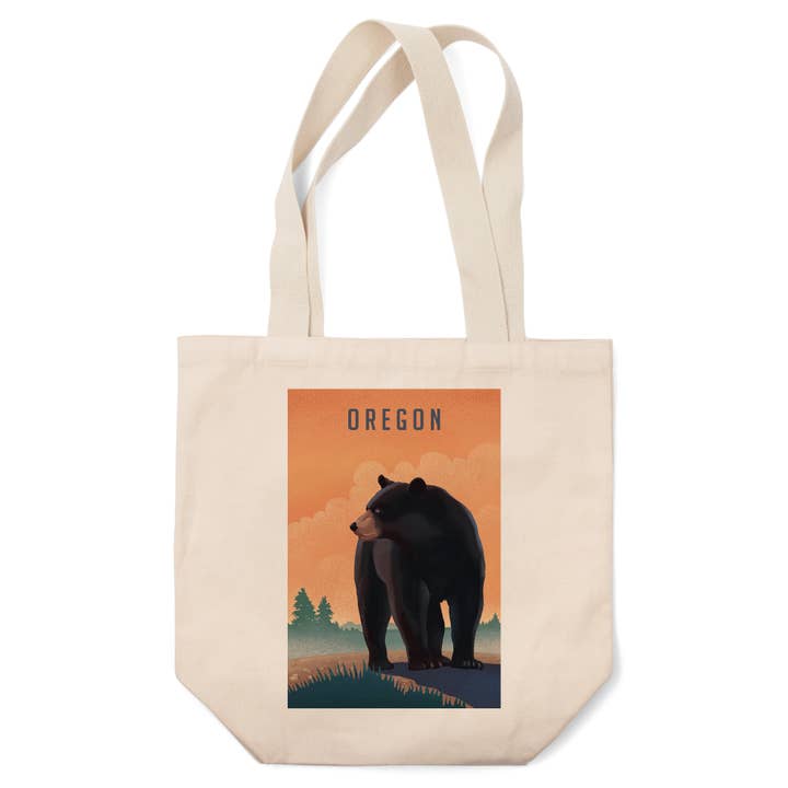 ORGANIC TOTE BAGS Oregon, Black Bear, Litho for wholesale by Lantern Press