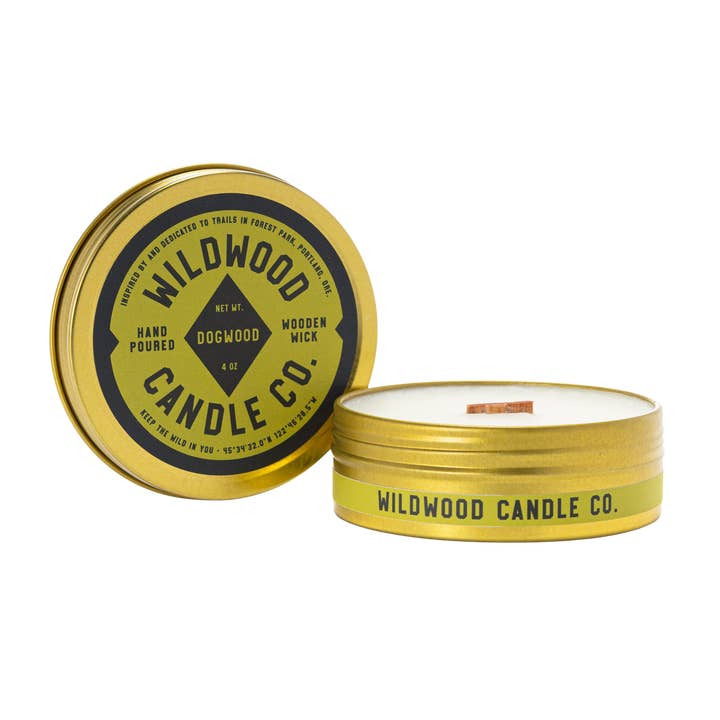 4 oz Dogwood Travel Tin Candle for wholesale by Wildwood Candle Co.