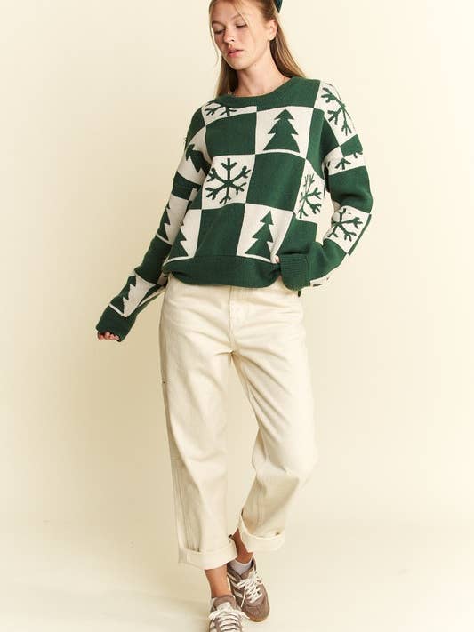 JADE BY JANE - Wholesale Knit Sweater - Women's - PLUS SIZE CHECKERD CHRISTMAS SWEATER TOP