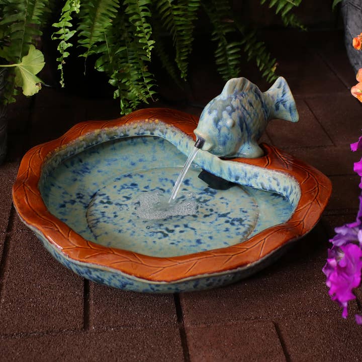 Sunnydaze Decor - Wholesale Outdoor Ornament/Decor - Fish Glazed Ceramic Outdoor Water Fountain0
