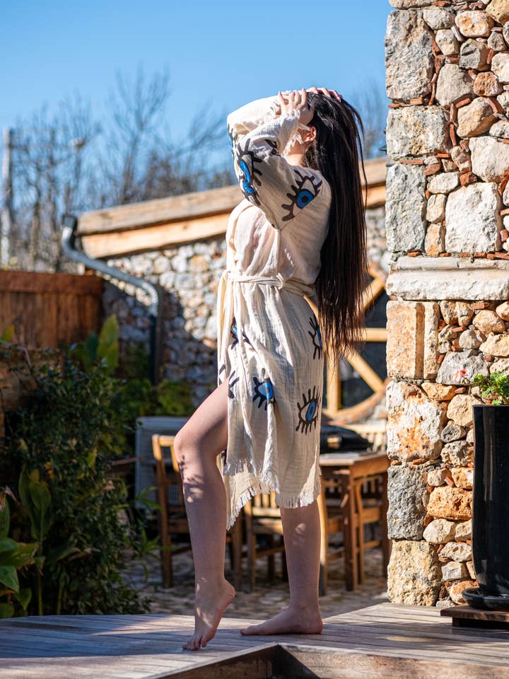 Hooded Muslin Cotton Bathrobe | Lightweight, Absorbent for wholesale by ASILEX HOME COLLECTION