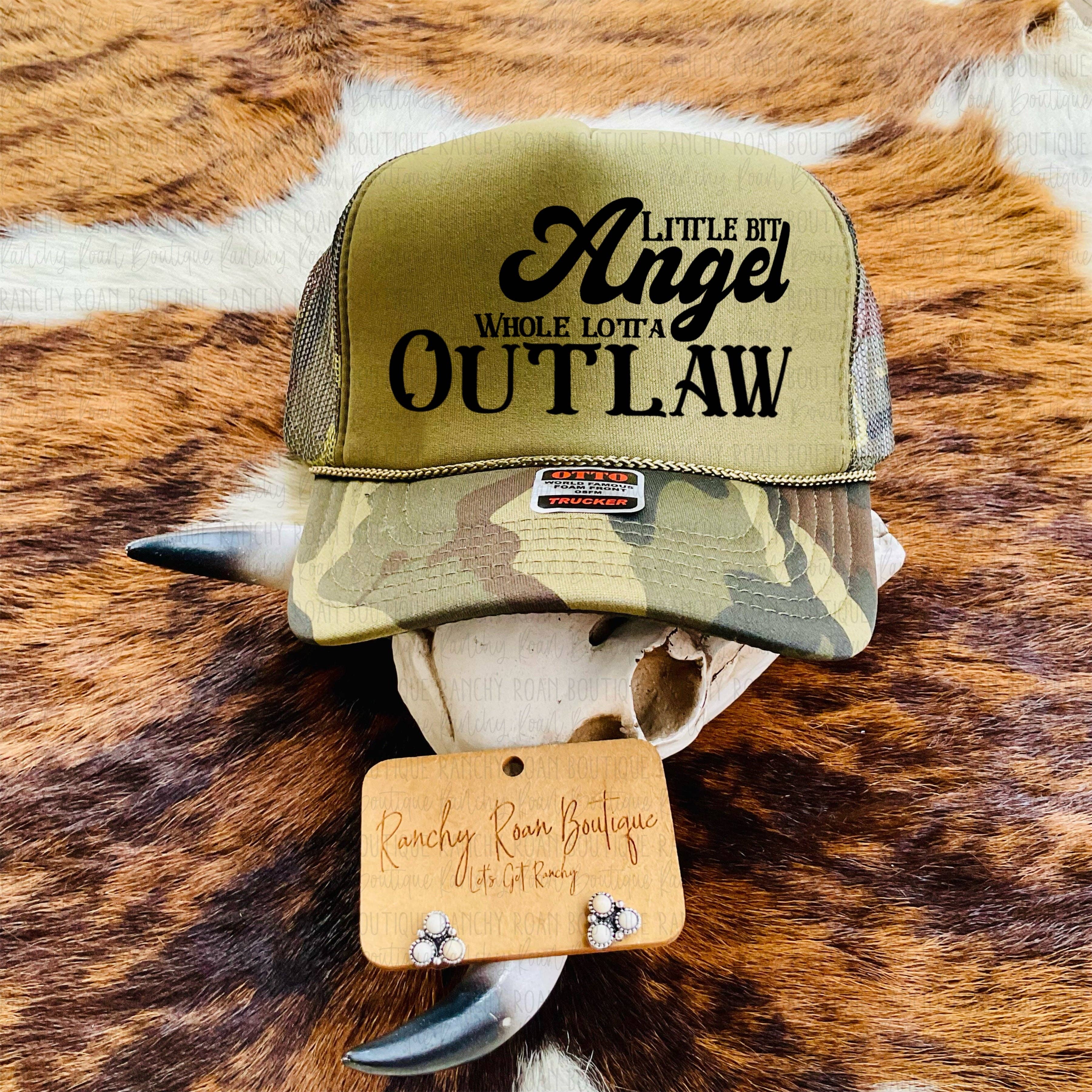 Ranchy Roan Boutique - Wholesale Trucker Hat - Women's - Little Bit Angel,Whole Lotta Outlaw Western Trucker Hat0