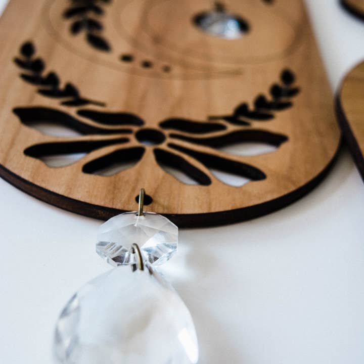 HEX Botanical - Wholesale Suncatcher - Lunar Moon Wooden Wall Hanging Suncatcher w/ Crystal Prisms