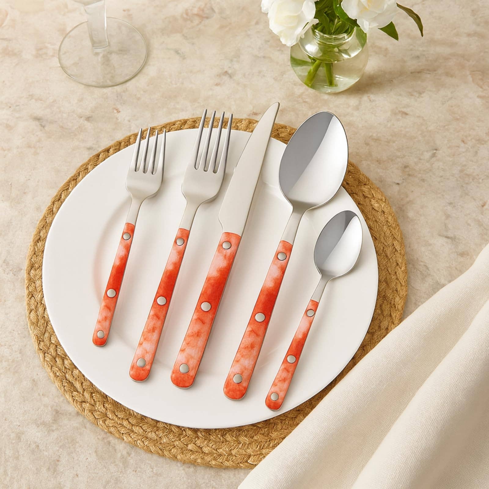 The Wine Savant /  Khen Glassware - Wholesale Flatware Set - 20-Piece Flatware Set - Blush Storm Color French Cutlery Set4