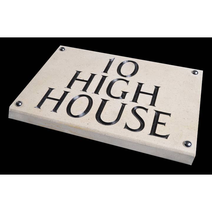 Targa con casa in pietra calcarea a 3 linee 40,5 x 25,5 cm per la vendita all'ingrosso da parte di The House nameplate company