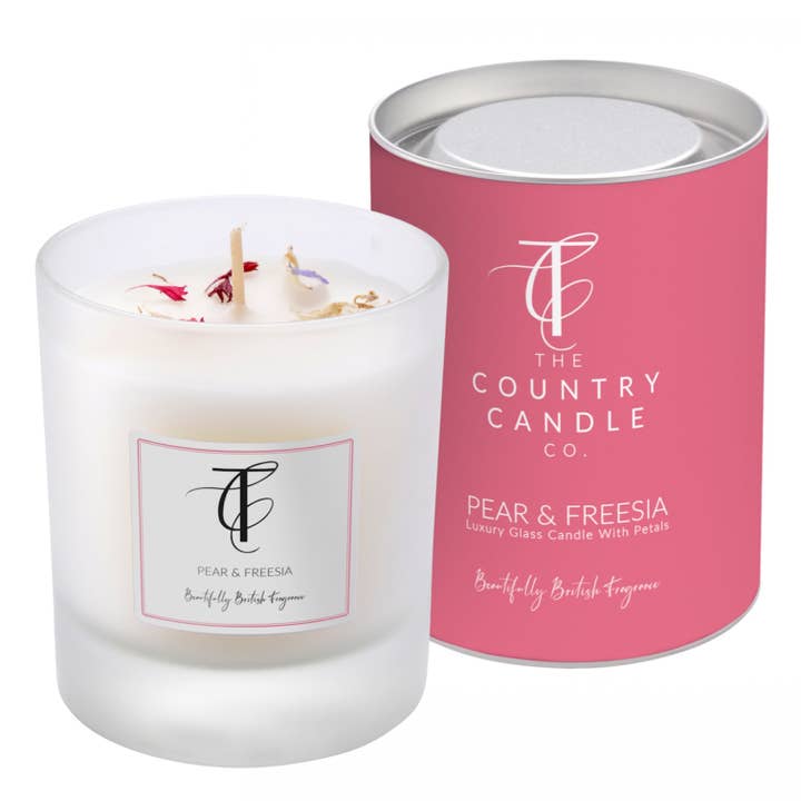 NEW PASTELS-Pear & Freesia 30cl Glass Candle for wholesale by The Country Candle Co.