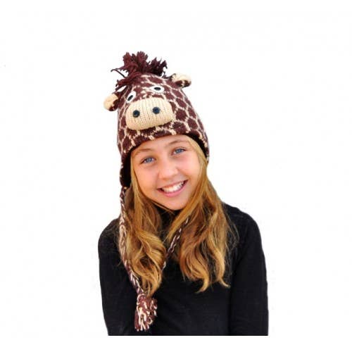 Chapeau girafe en laine foncée pour la vente par Pink Yak