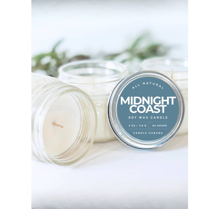 Candle Cabana - Wholesale Jar/filled candle - Midnight Coast 4 oz Mason Jar - 100% Natural Soy Candle