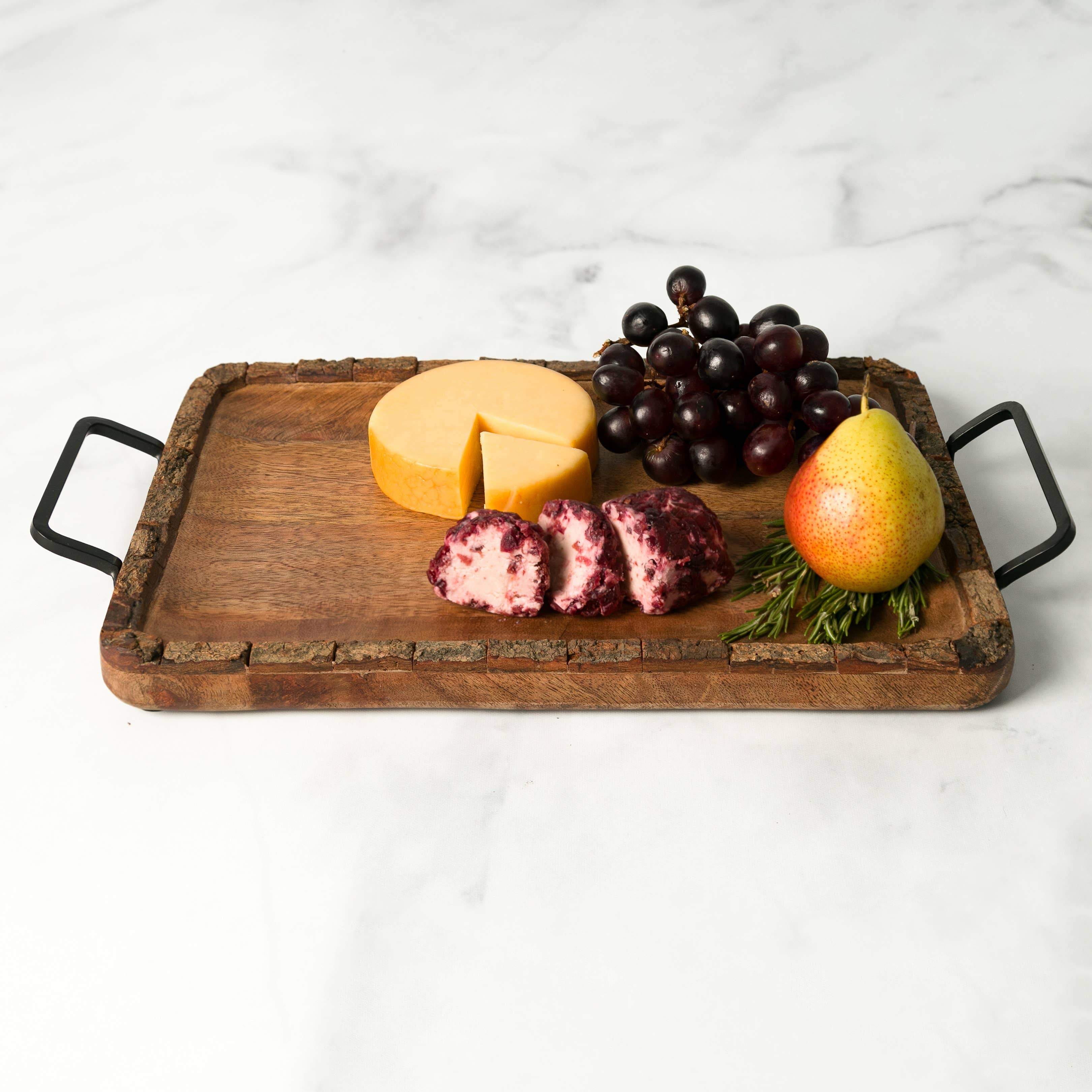 Valor Home Goods - Wholesale Serving Tray - Wood Bark Rectangular Handled Charcuterie Tray2