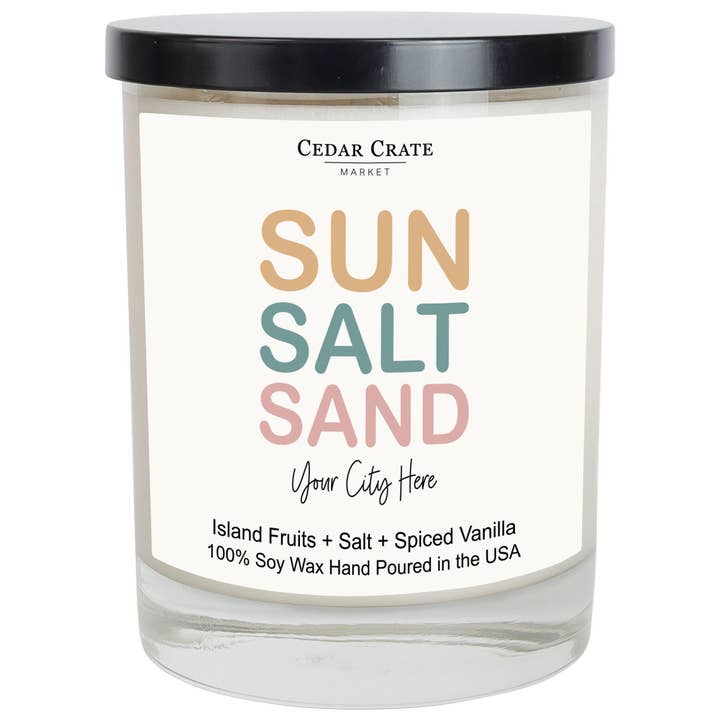 Cedar Crate Market - Wholesale Jar/Filled Candle - Custom Candle - Name Drop - Sun Salt Sand